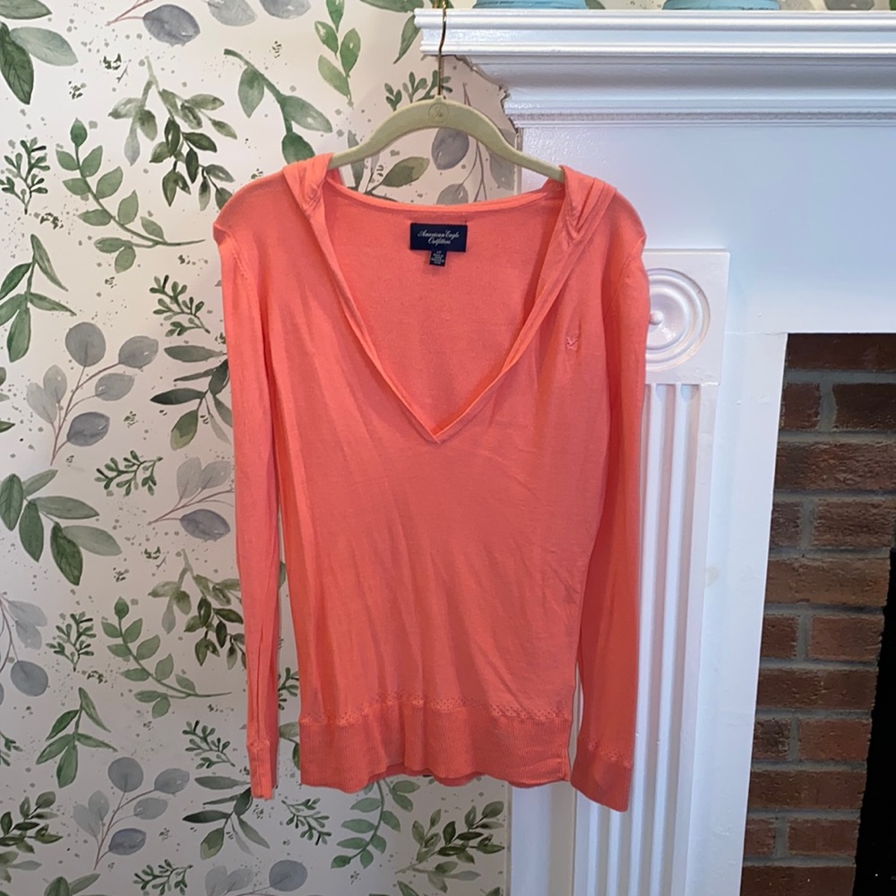 American Eagle Coral Pink, Lightweight Cotton, Hooded Sweater. Size S. NWOT